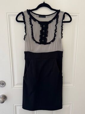 Y2K FOREVER 21 black and gray dress w/ sheer top, decorative buttons, pockets S